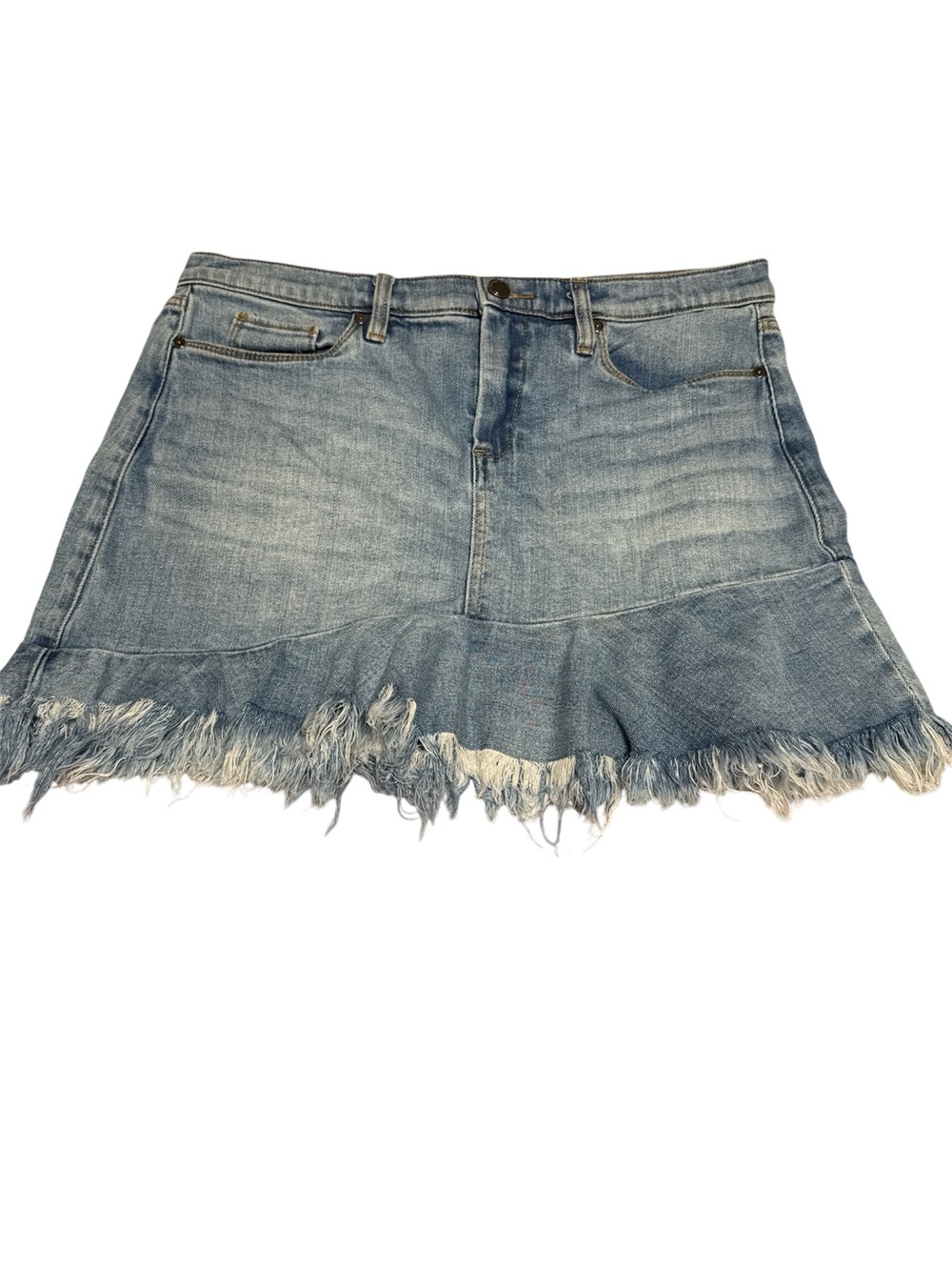 Blank NYC Light Blue Distressed Denim Mini Skirt